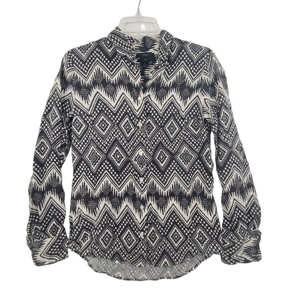 J. Crew Tops - J. Crew NWT Women's Boy Fit Tribal Zigzag Print Black & White  Linen Shirt Size